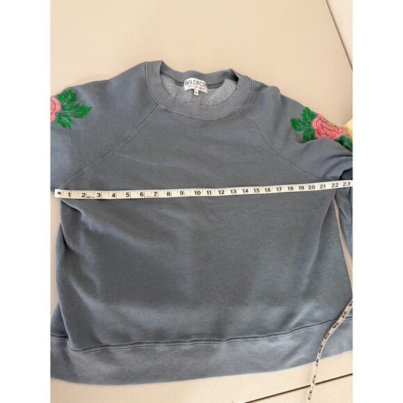 Wildfox Womens Blue-Gray Floral Flowers Embroidered Sleeve Cozycore Sweatshirt M - Picture 5 of 7